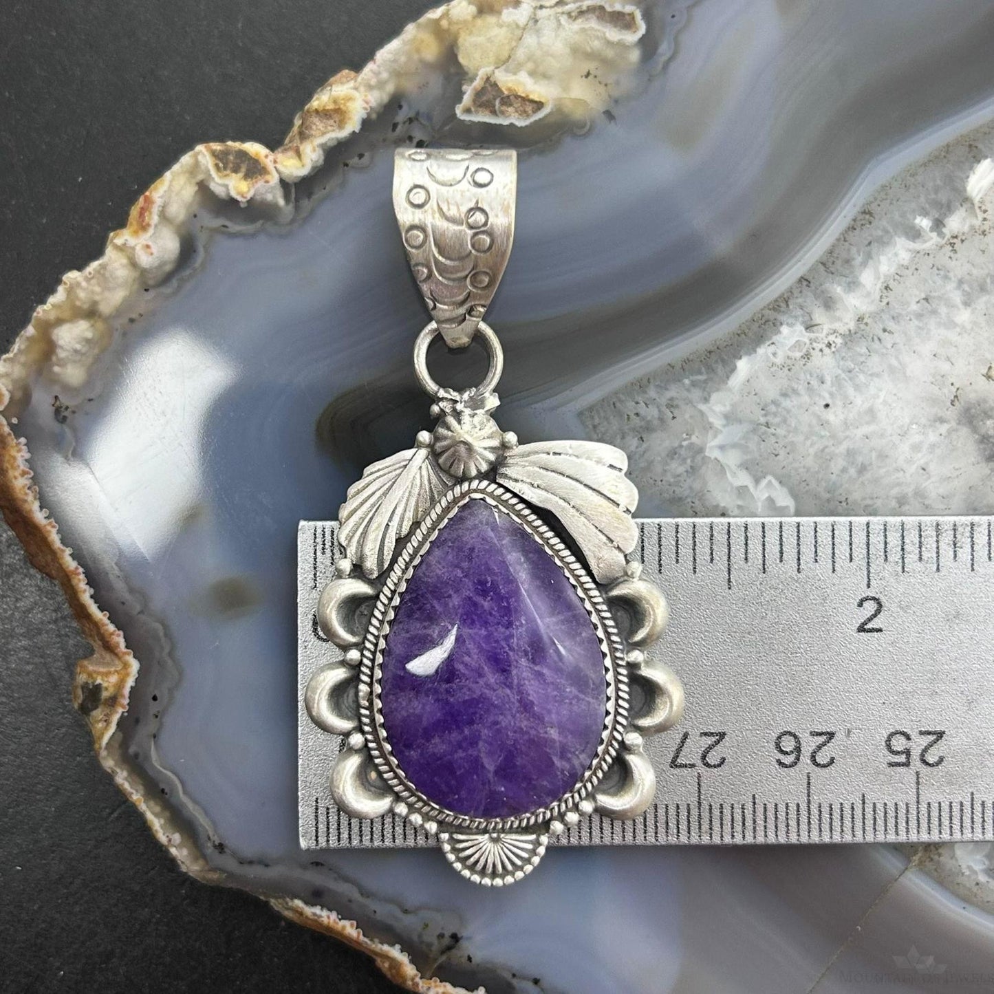 Sterling Silver Southwestern Style Teardrop Charoite Decorated Pendant For Women