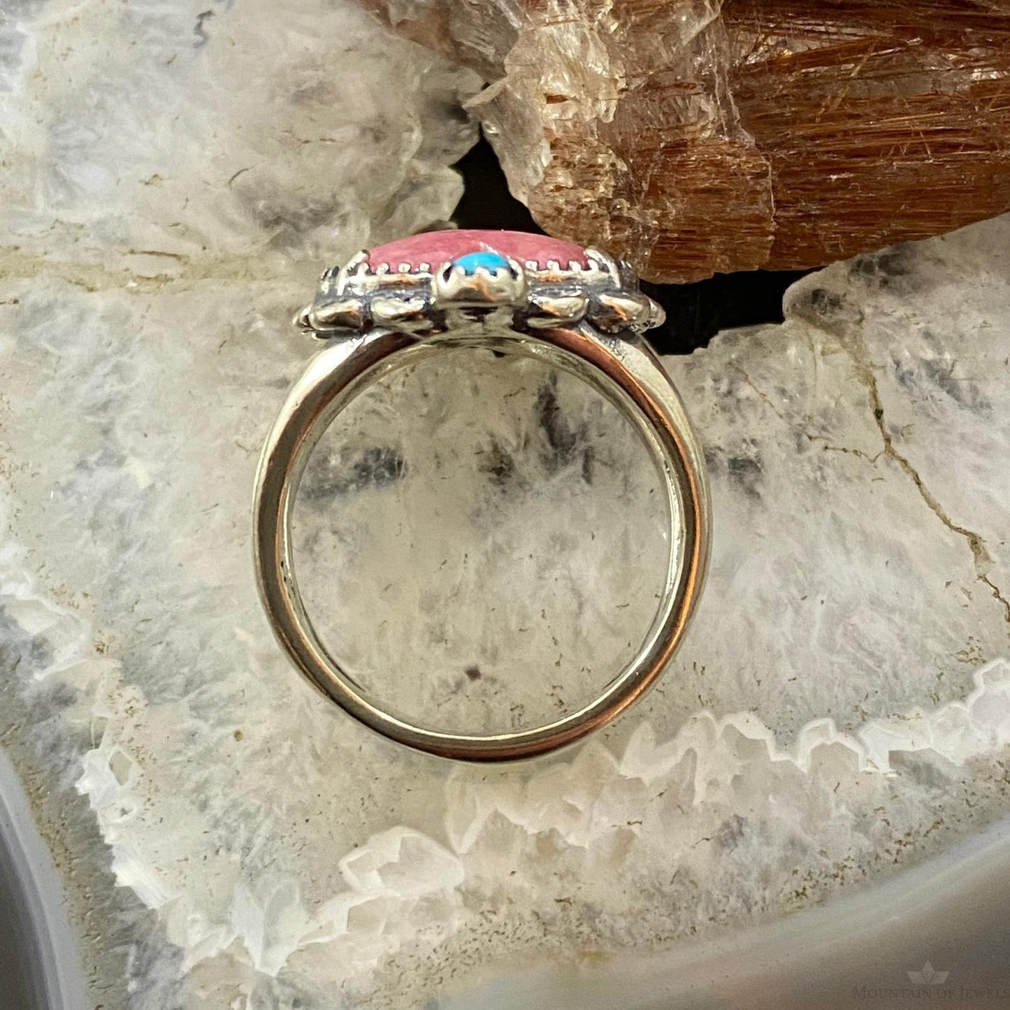 Carolyn Pollack Southwestern Style Sterling Silver Rhodonite & Turquoise Decorated Heart Ring Size 7.5 & 9 For Women