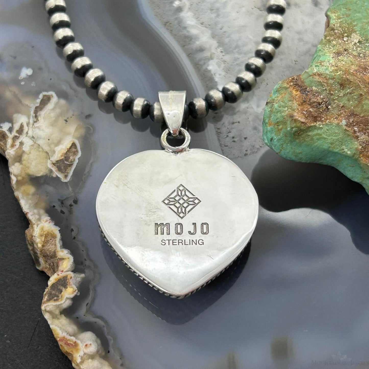 Sterling Silver Southwestern Style Rose Quartz Heart Pendant For Women