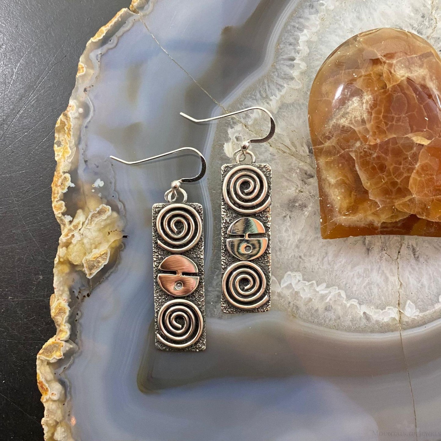 Alex Sanchez Native American Sterling Silver Petroglyph Dangle Earrings Women