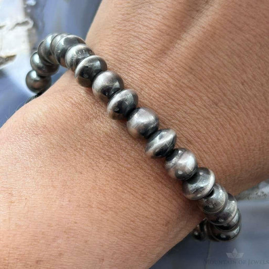 Carolyn Pollack Sterling Silver Navajo Pearl Style Beads Stretch Bracelet For Women