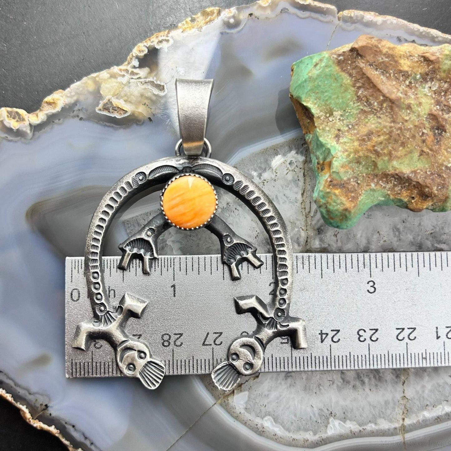 Eva & Linberg Billah Native American Sterling Silver Orange Spiny Oyster Unisex Naja Pendant