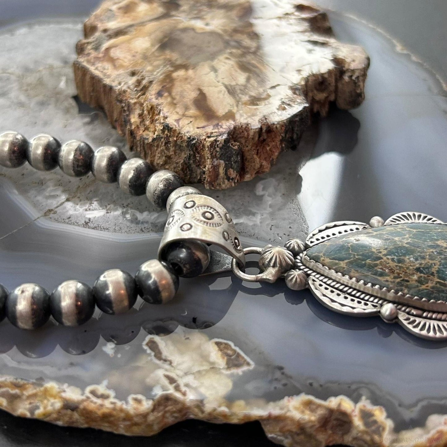 Sterling Silver Southwestern Style Teardrop Sediment Jasper Pendant For Women