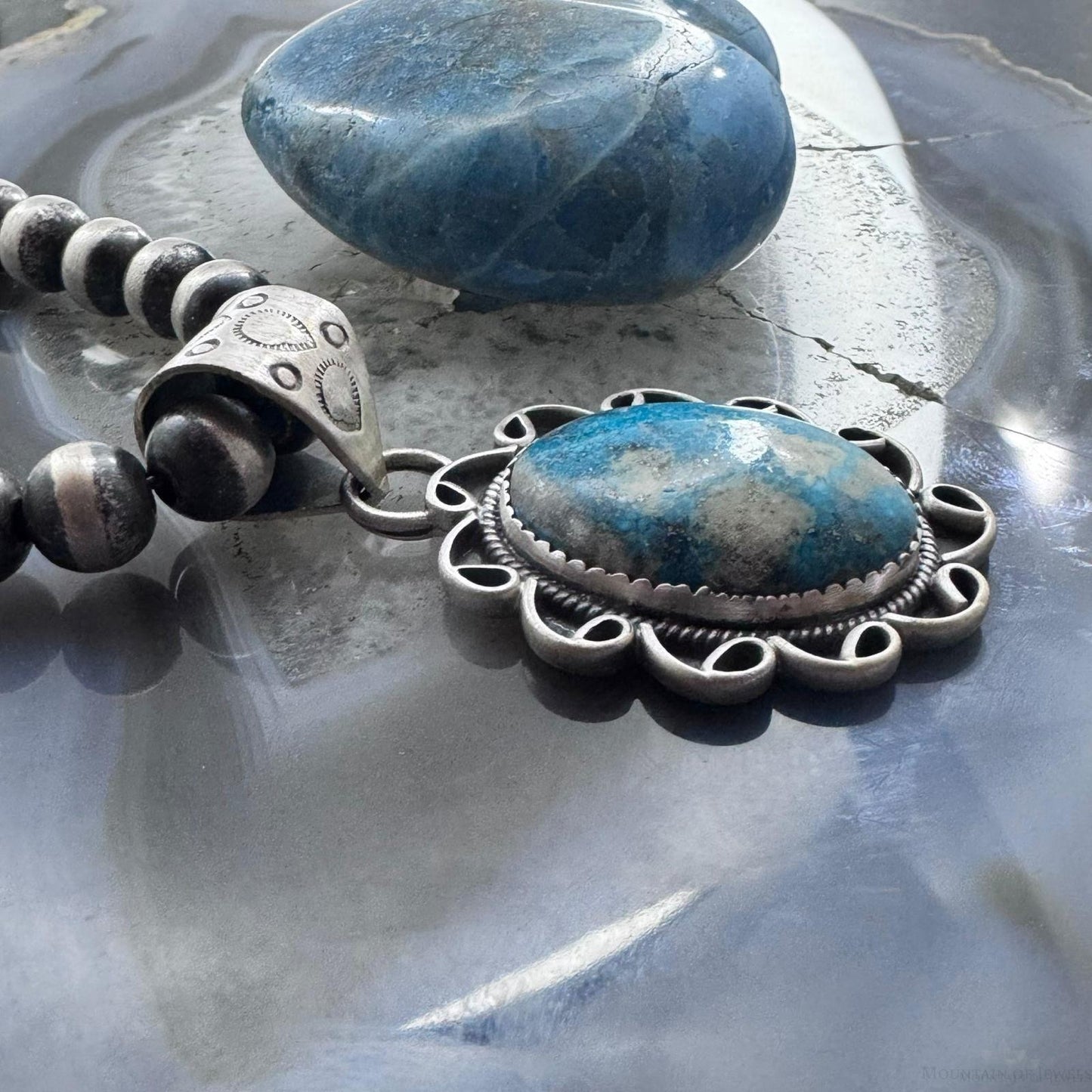 Sterling Silver Southwestern Style Oval Turquoise Decorated Pendant For Women