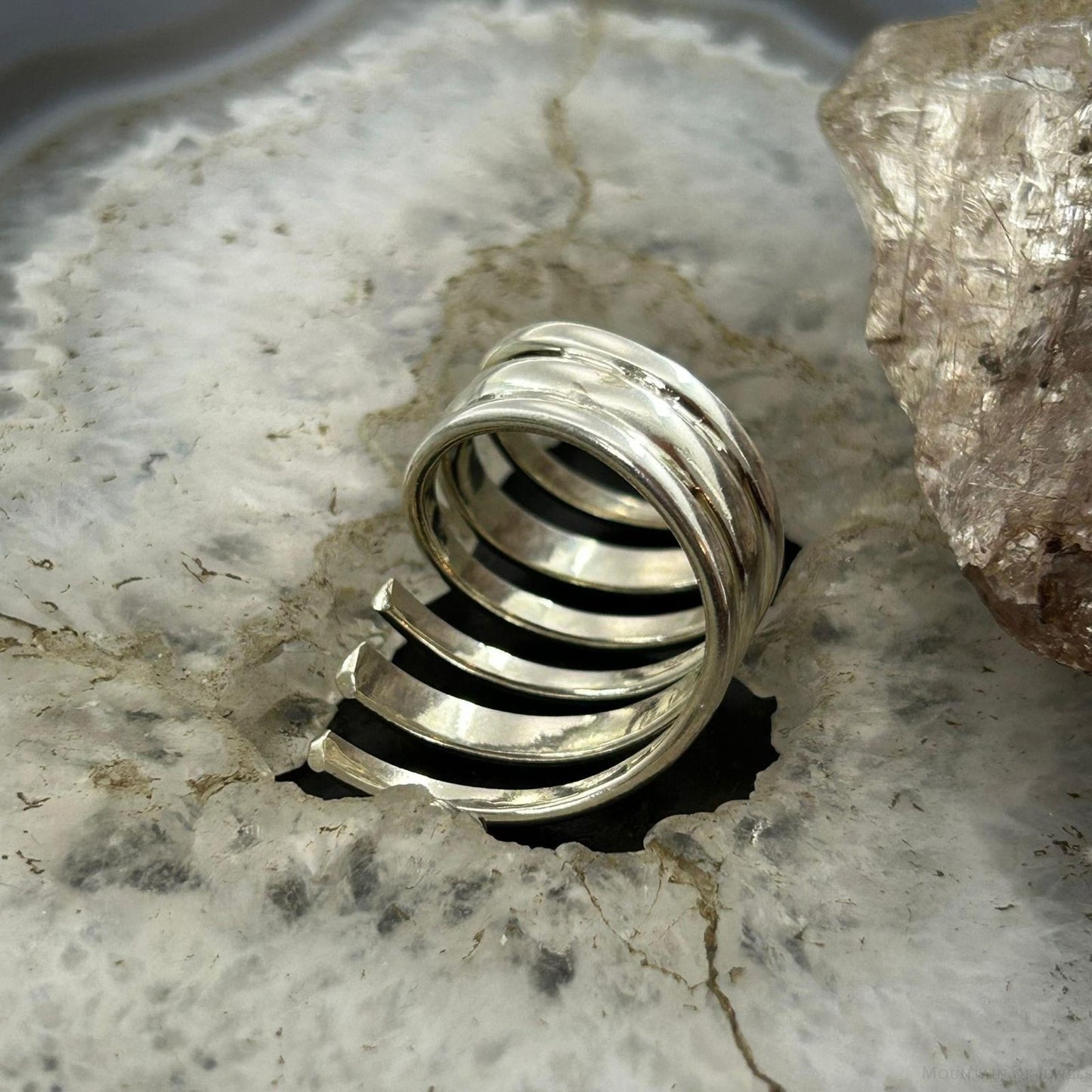 Sterling Silver Round Warp Around Stacked Band Ring For Women, Taxco Mexico