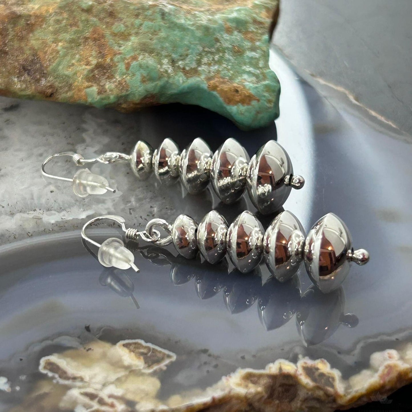 Priscilla Apache Native American Sterling Silver Saucer Beads Dangle Earrings For Women