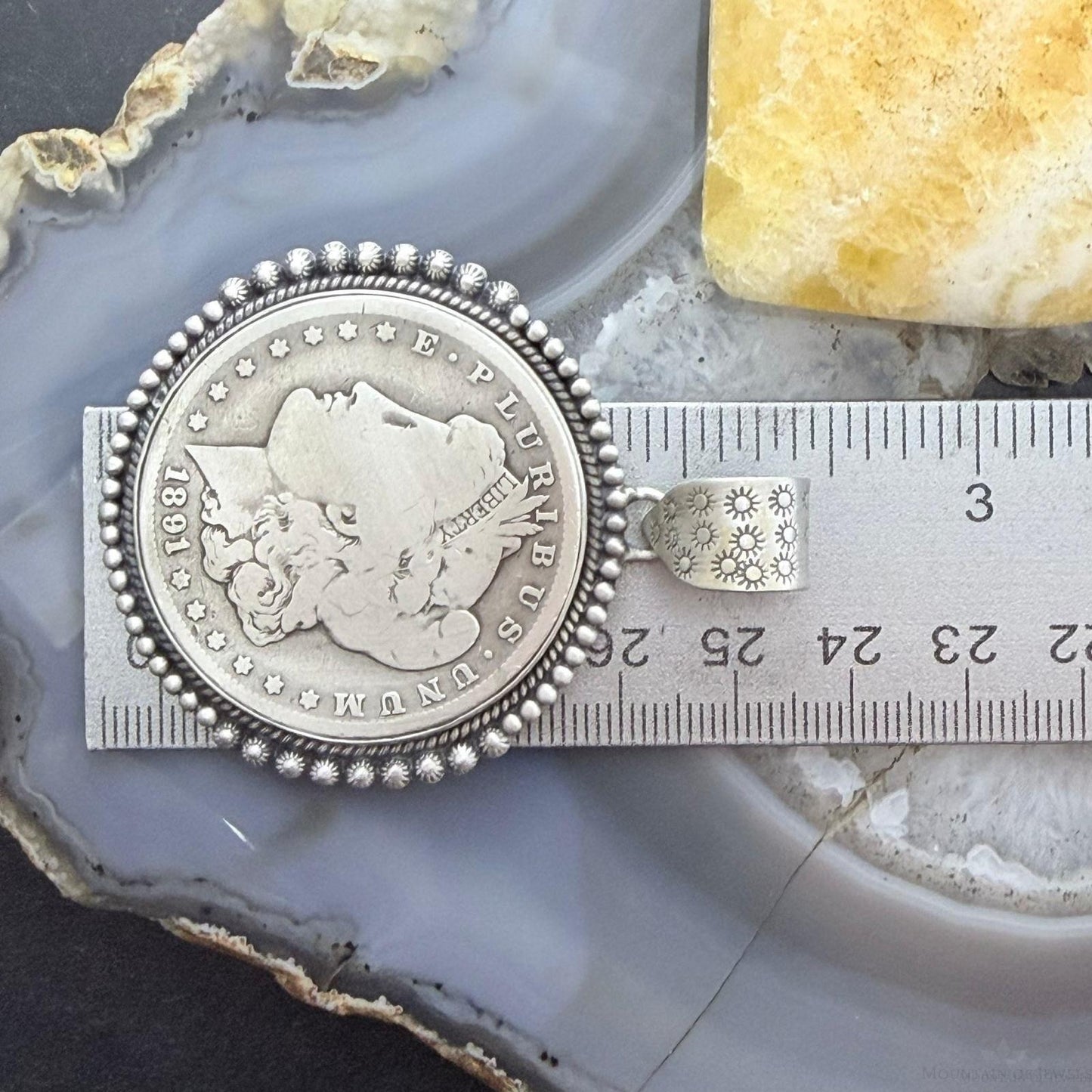 Genuine 90% Silver 1891 US Morgan Dollar Decorated Unisex Pendant