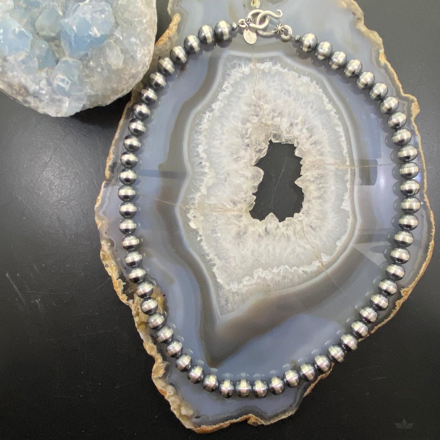 Navajo Pearl Beads 8 mm Sterling Silver Necklace Length 20" For Women