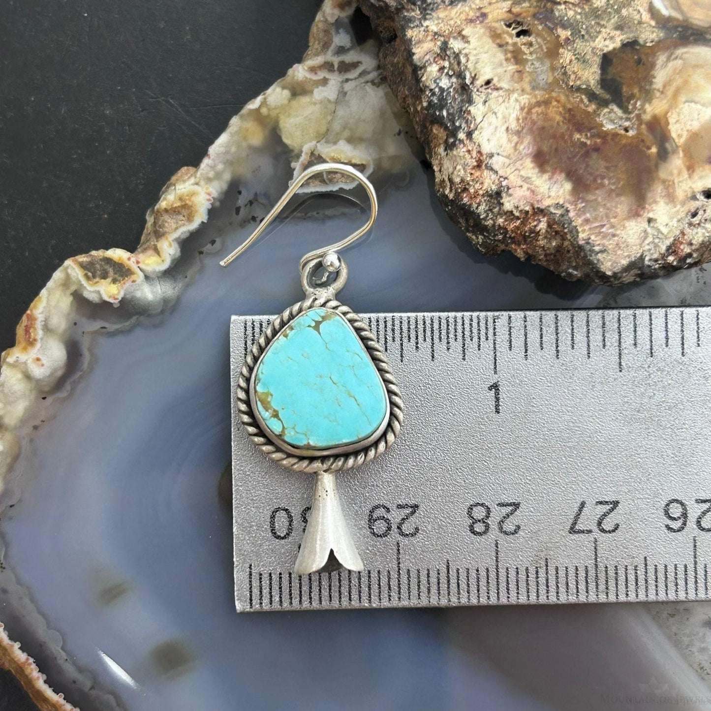 Sterling Silver Southwestern Style Turquoise Squash Blossom Dangle Earrings For Women #4