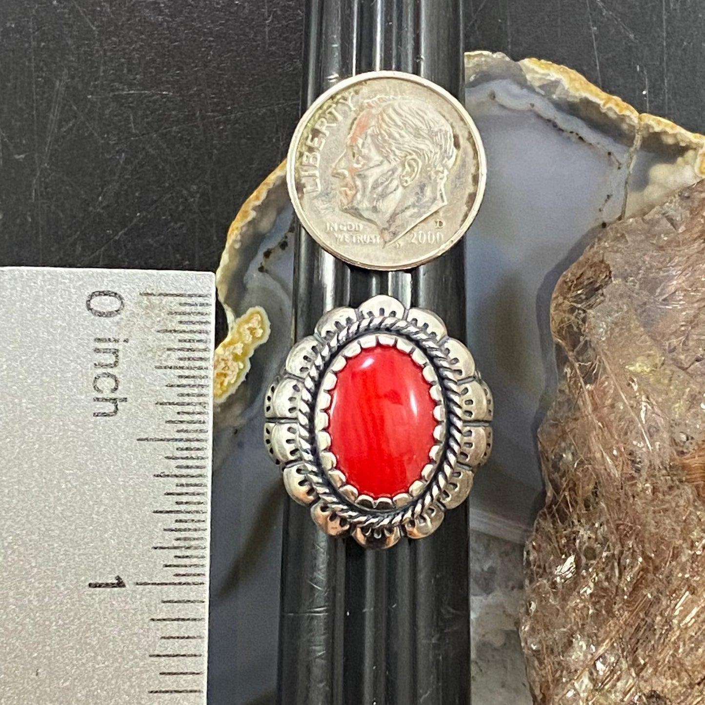 Carolyn Pollack Southwestern Style Sterling Silver Oval Red Jasper Decorated Ring For Women