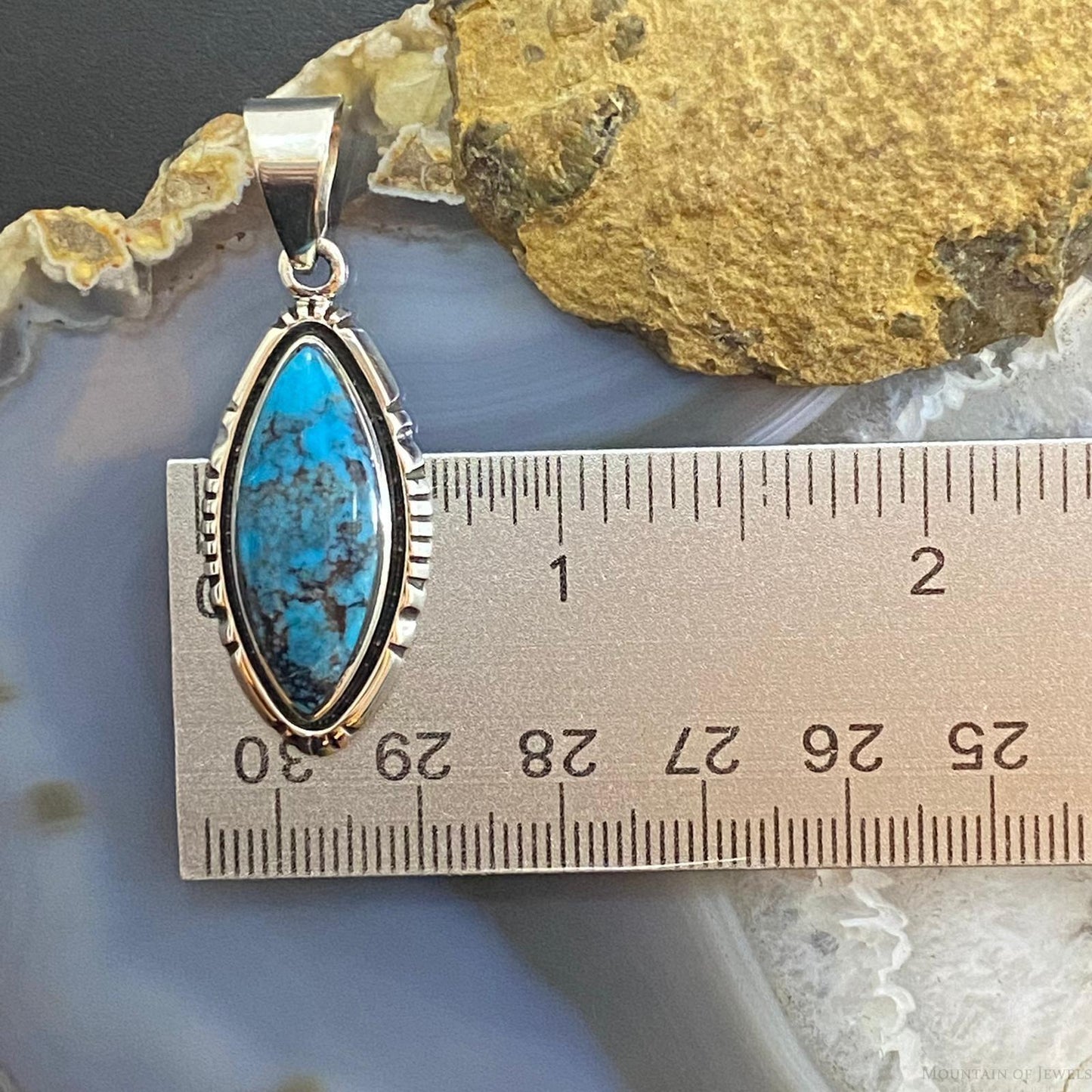 Native American Sterling Silver Turquoise With Matrix Marquise Pendant For Women