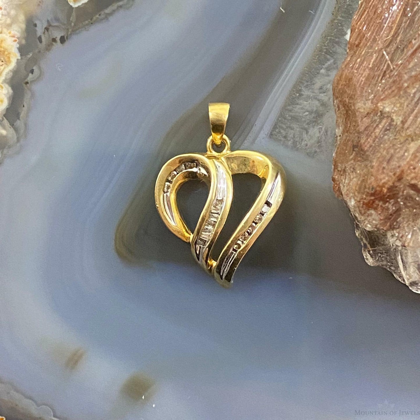 10K Yellow Gold Heart Shape With Diamonds Charm For Women