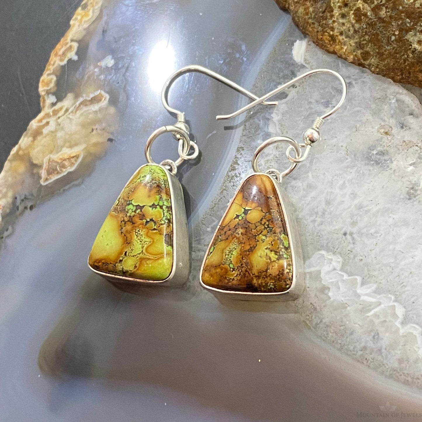 D. Livingston Vintage Sterling Silver Triangle Agate Dangle Earrings For Women