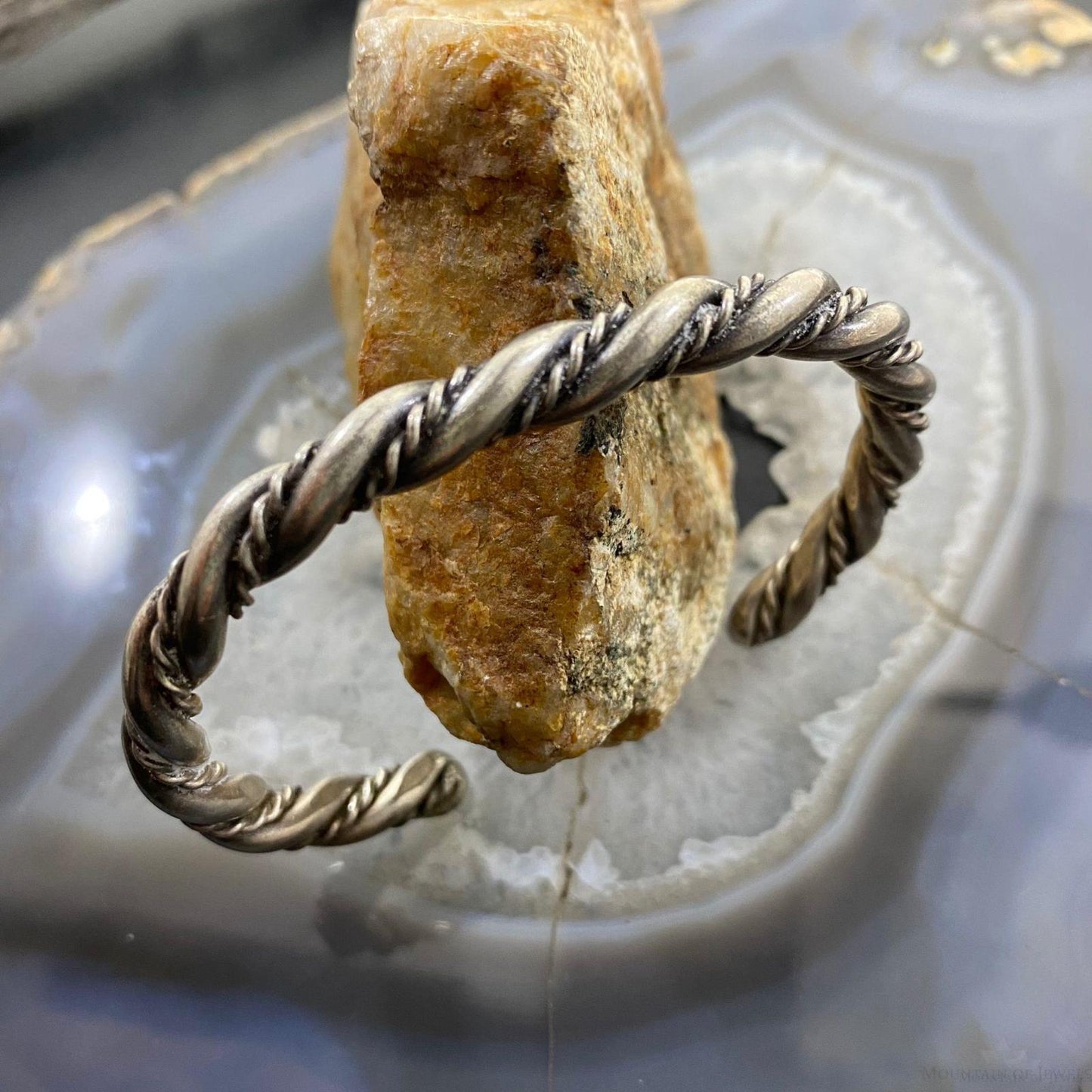 Vintage Native American Silver Thick Gauge Rope Stackable Bracelet For Women