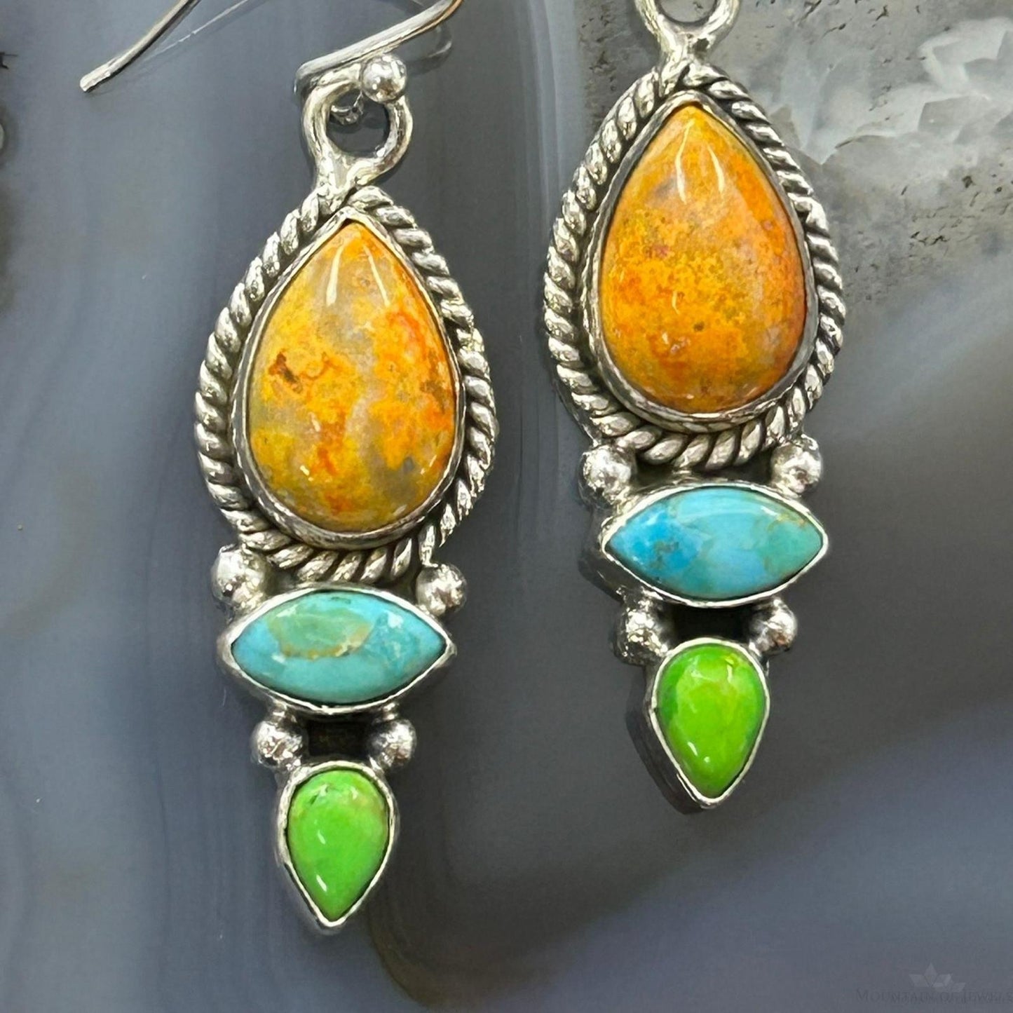 Sterling Silver Southwestern Style Multistone Dangle Earrings For Women #2