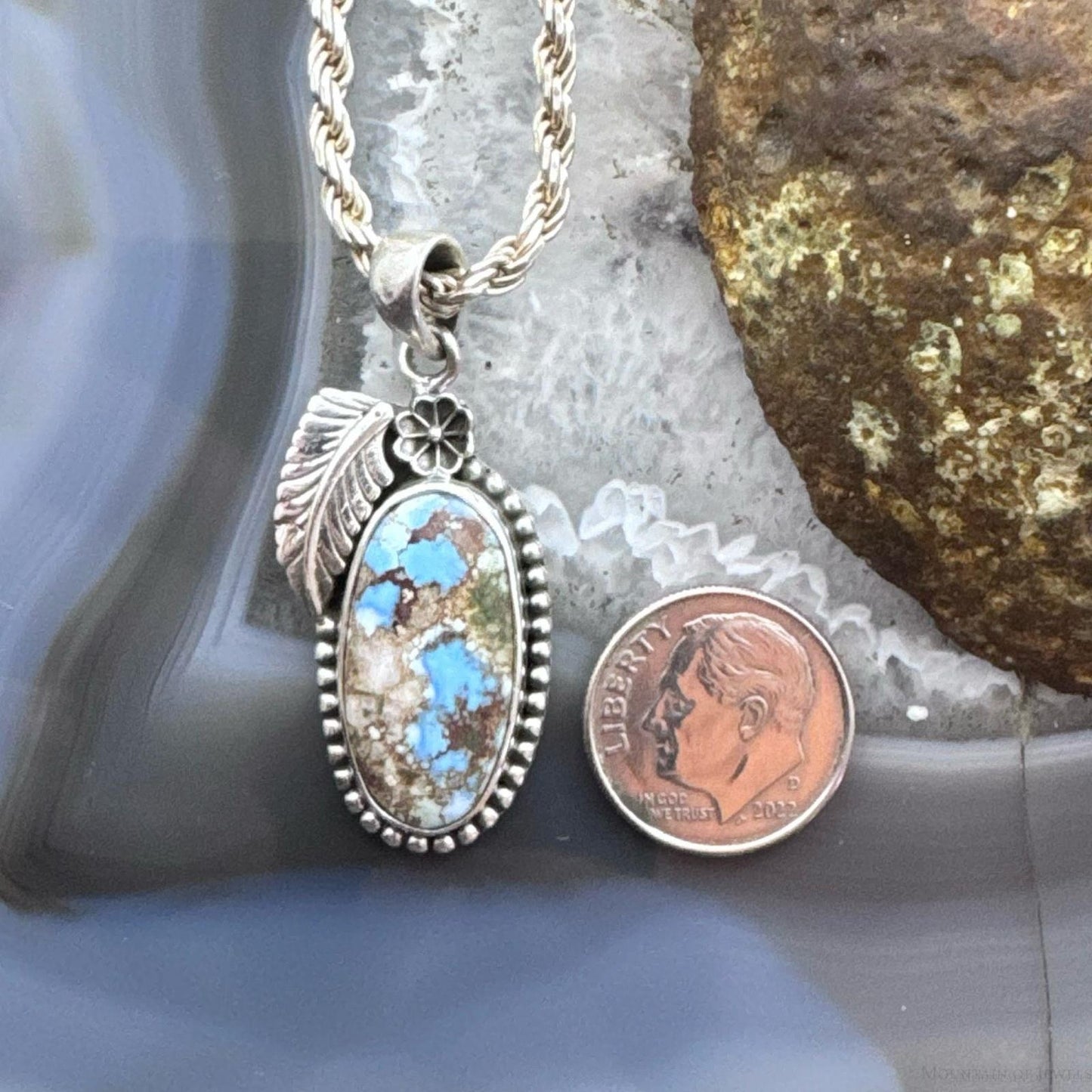 Sterling Silver Southwestern Style Oval Golden Hill Turquoise Pendant For Women
