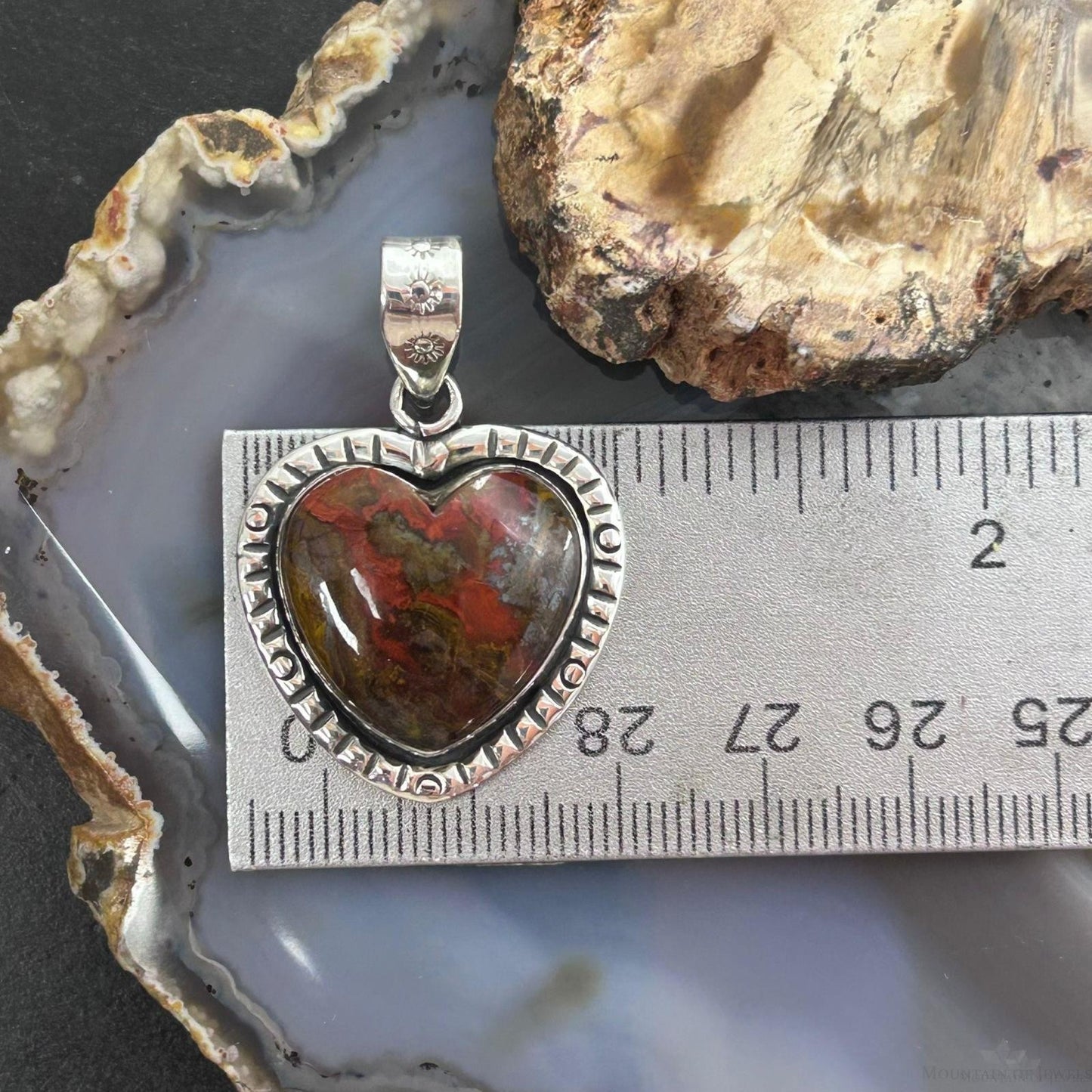 Sterling Silver Southwestern Style Sean Agate Heart Decorated Pendant For Women