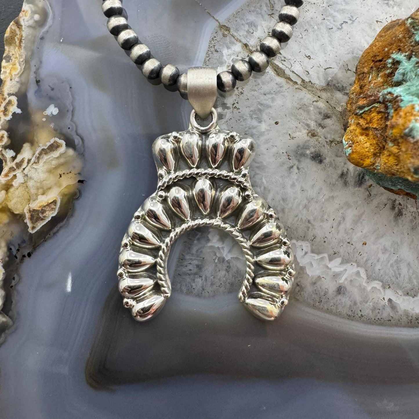 Southwestern Style Sterling Silver Decorated Cluster Naja Pendant For Women