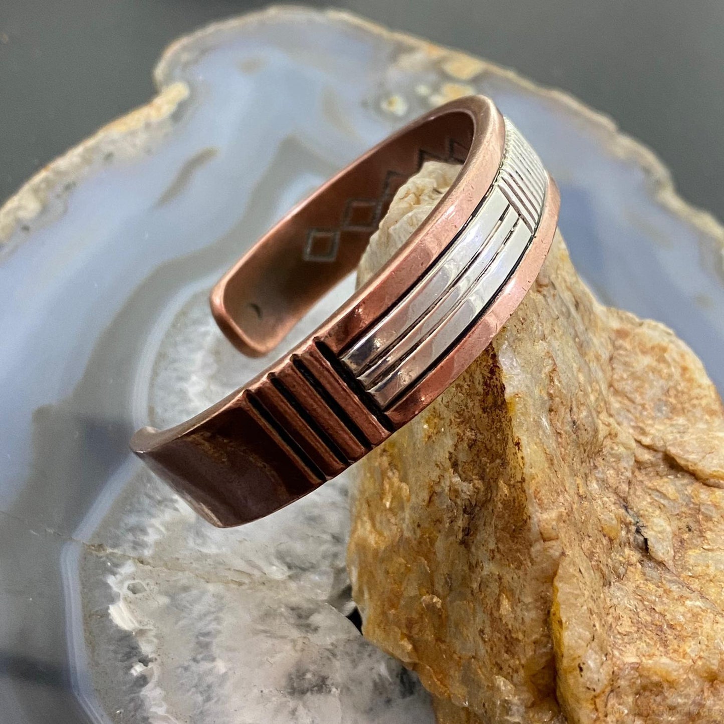 Jonathan Nez Navajo Sterling Silver and Copper Heavy Gauge Bracelet For Women