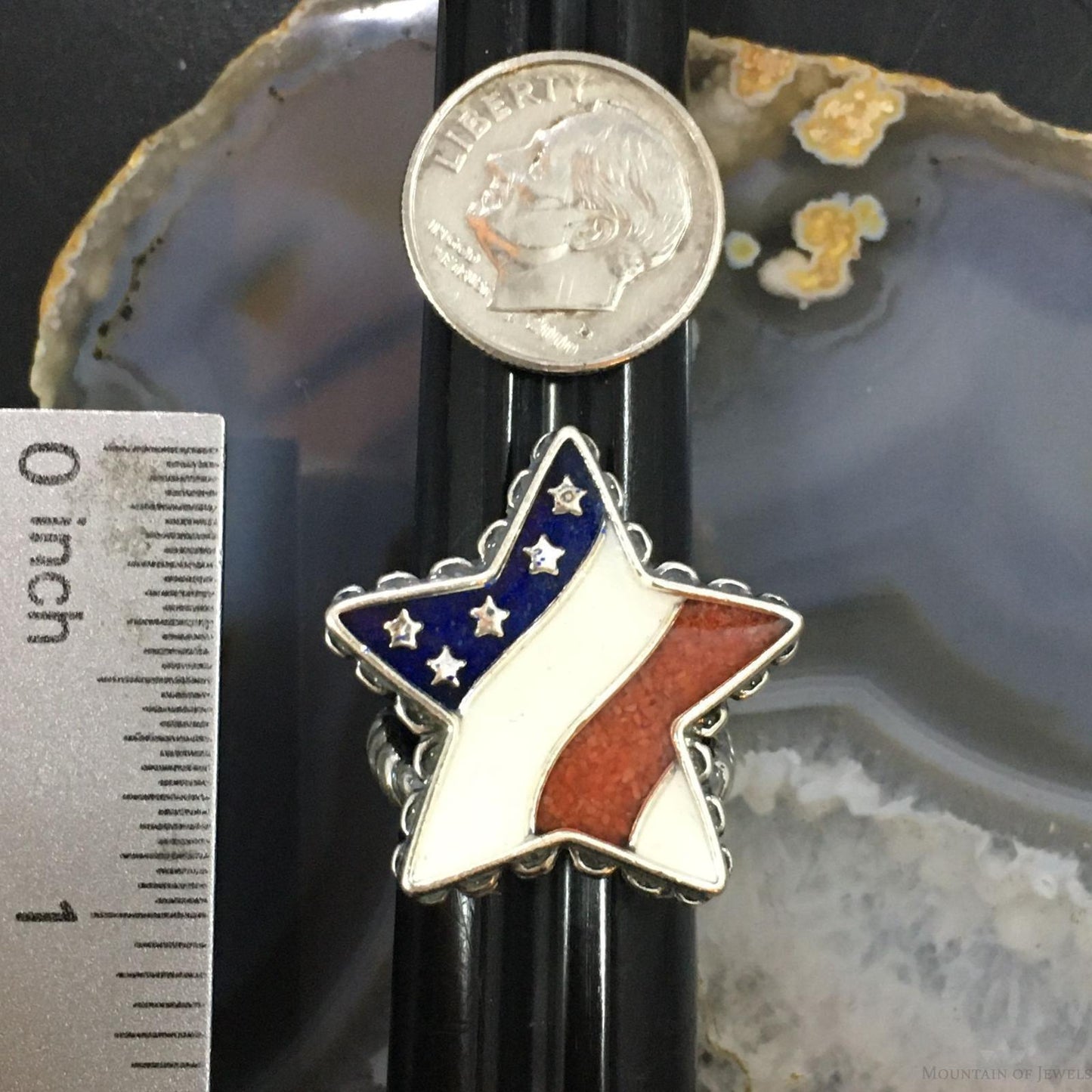 Carolyn Pollack Vintage Southwestern Style Sterling Silver Star Shape American Flag Ring For Women