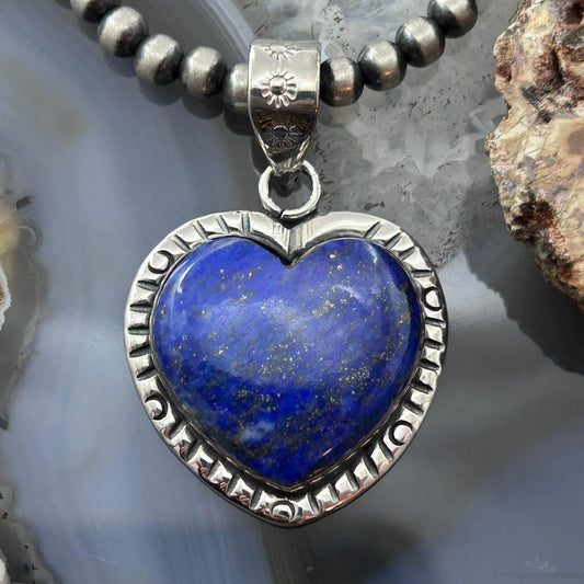 Sterling Silver Southwestern Style Lapis Heart Decorated Pendant For Women
