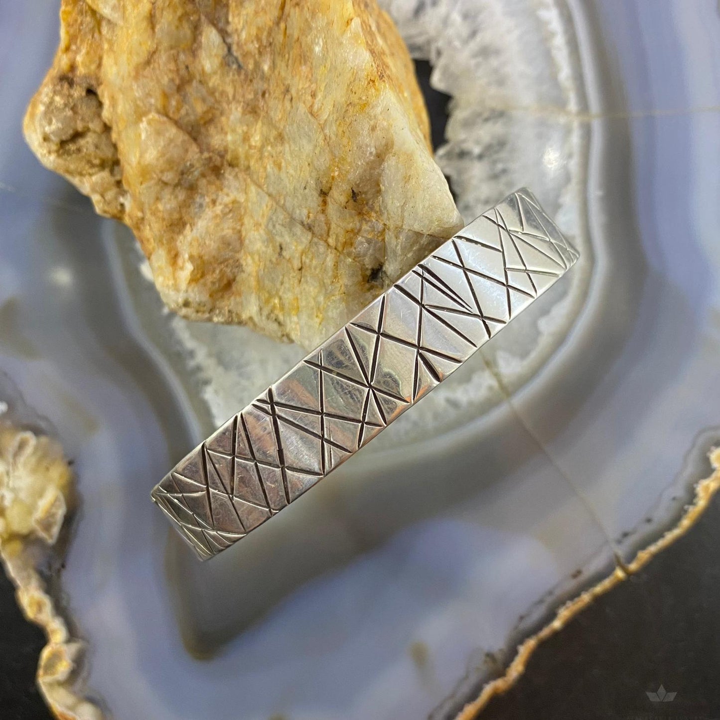 Native American Sterling Silver Geometric Patterns Engraved Unisex Bracelet