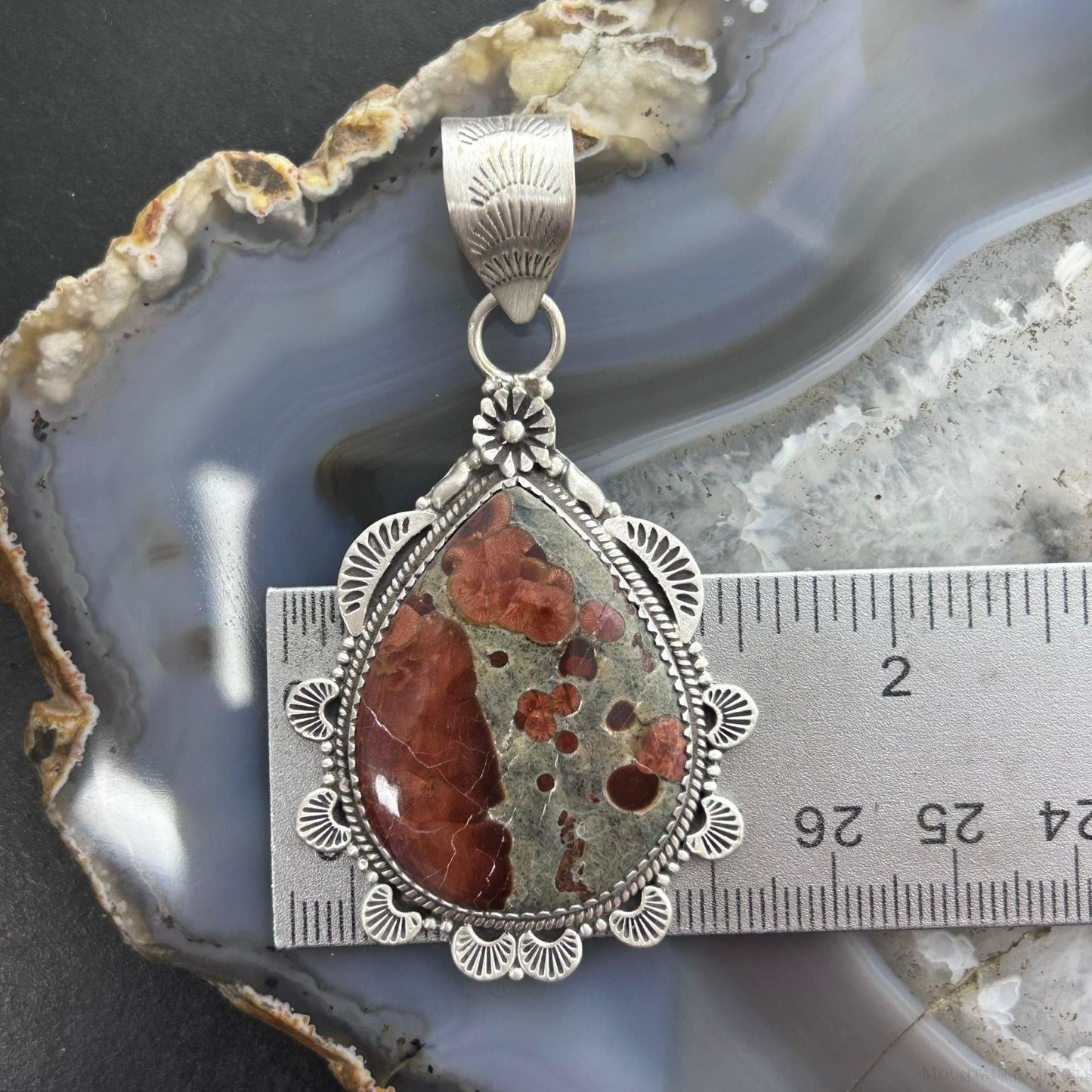 Sterling Silver Southwestern Style Wide Teardrop Peanut Obsidian Pendant For Women
