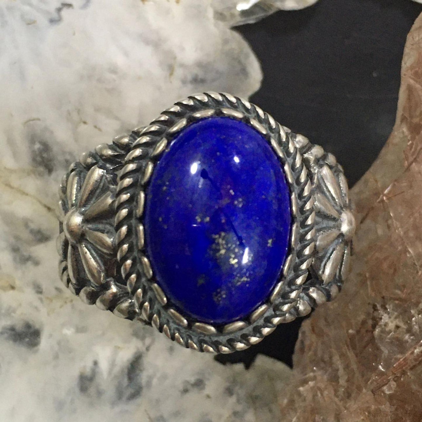 Carolyn Pollack Vintage Southwestern Style Sterling Oval Lapis Lazuli Decorated Ring For Women
