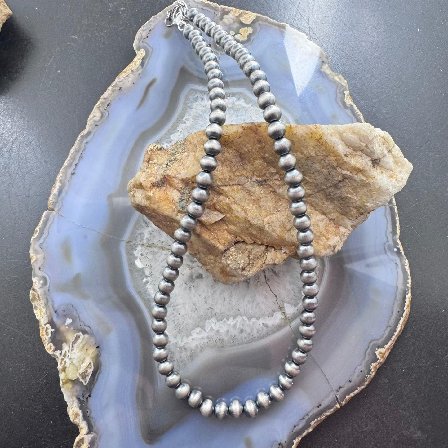 Sterling Silver Southwestern Style 6 mm Navajo Pearl Beads 20"-22" Necklace For Women
