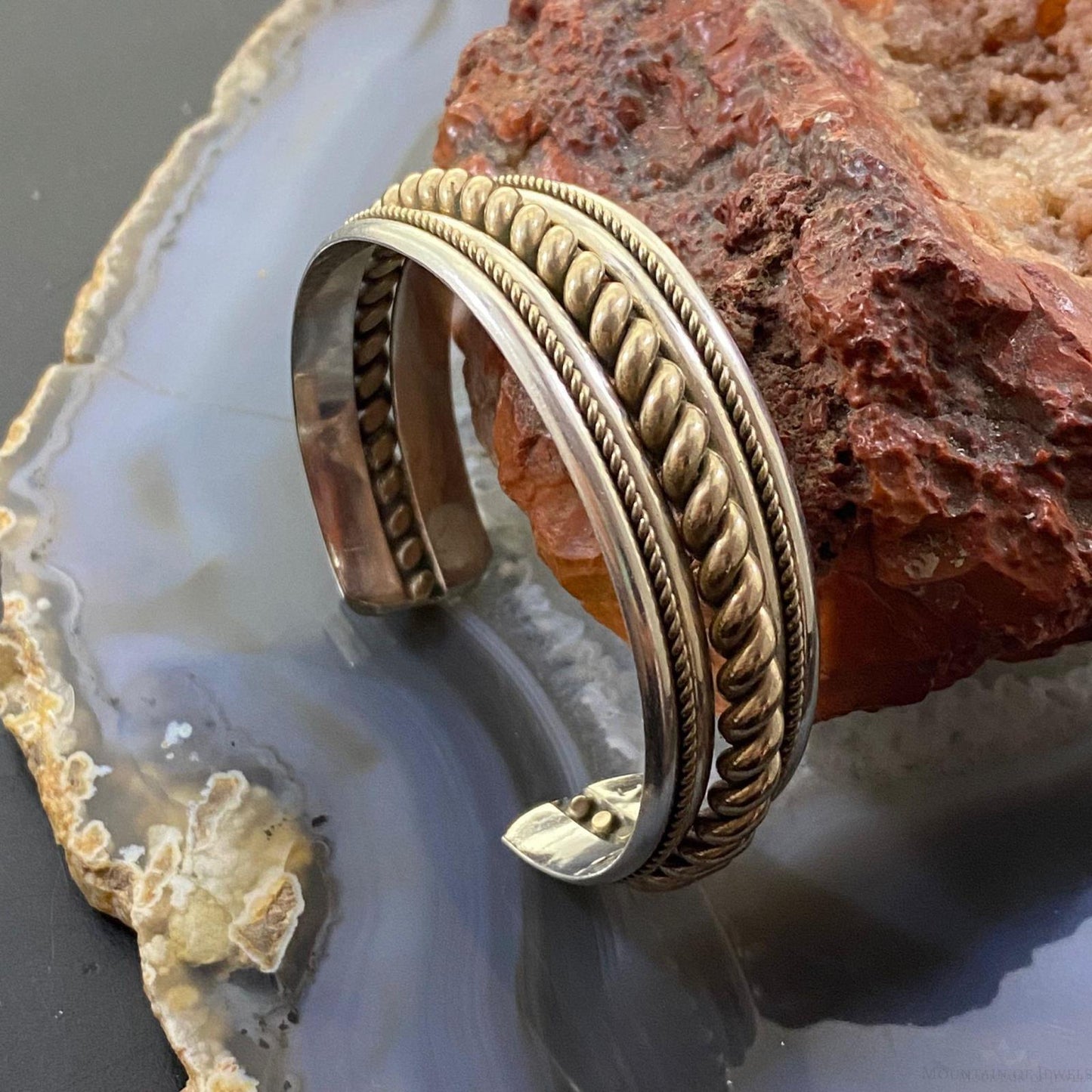 Vintage Native American Sterling Silver &Brass Coil Stackable Bracelet For Women