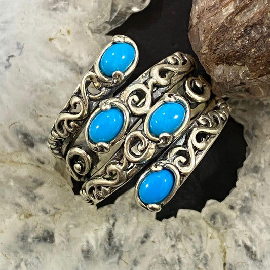 Carolyn Pollack Sterling Silver 4 Sleeping Beauty Turquoise Decorated Ring For Women