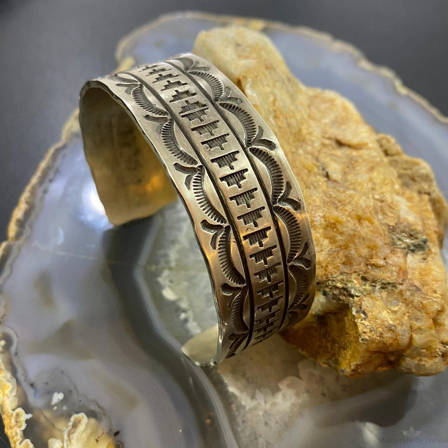 Rick Enriquez Native American Sterling Silver Stamped Bracelet For Men