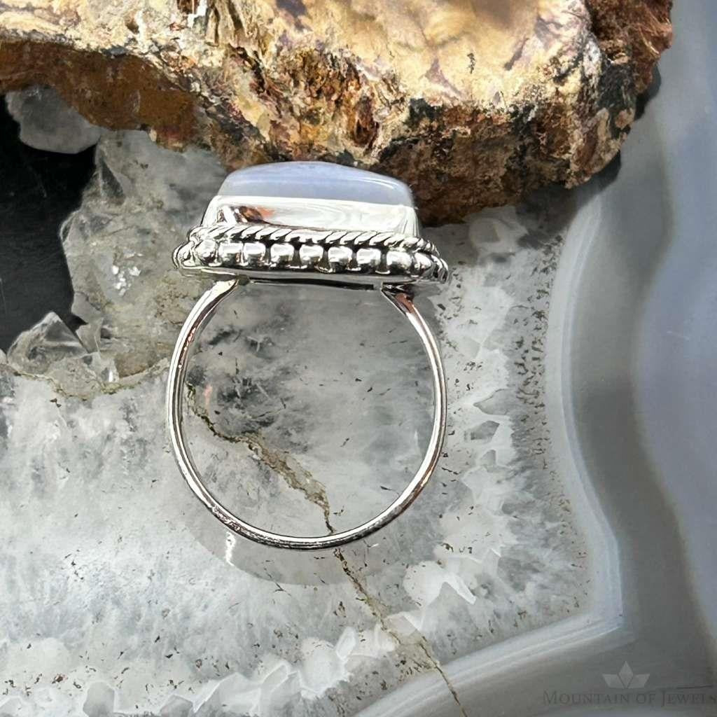 Sterling Silver Southwestern Style Square Blue Lace Agate Ring Size 7 For Women