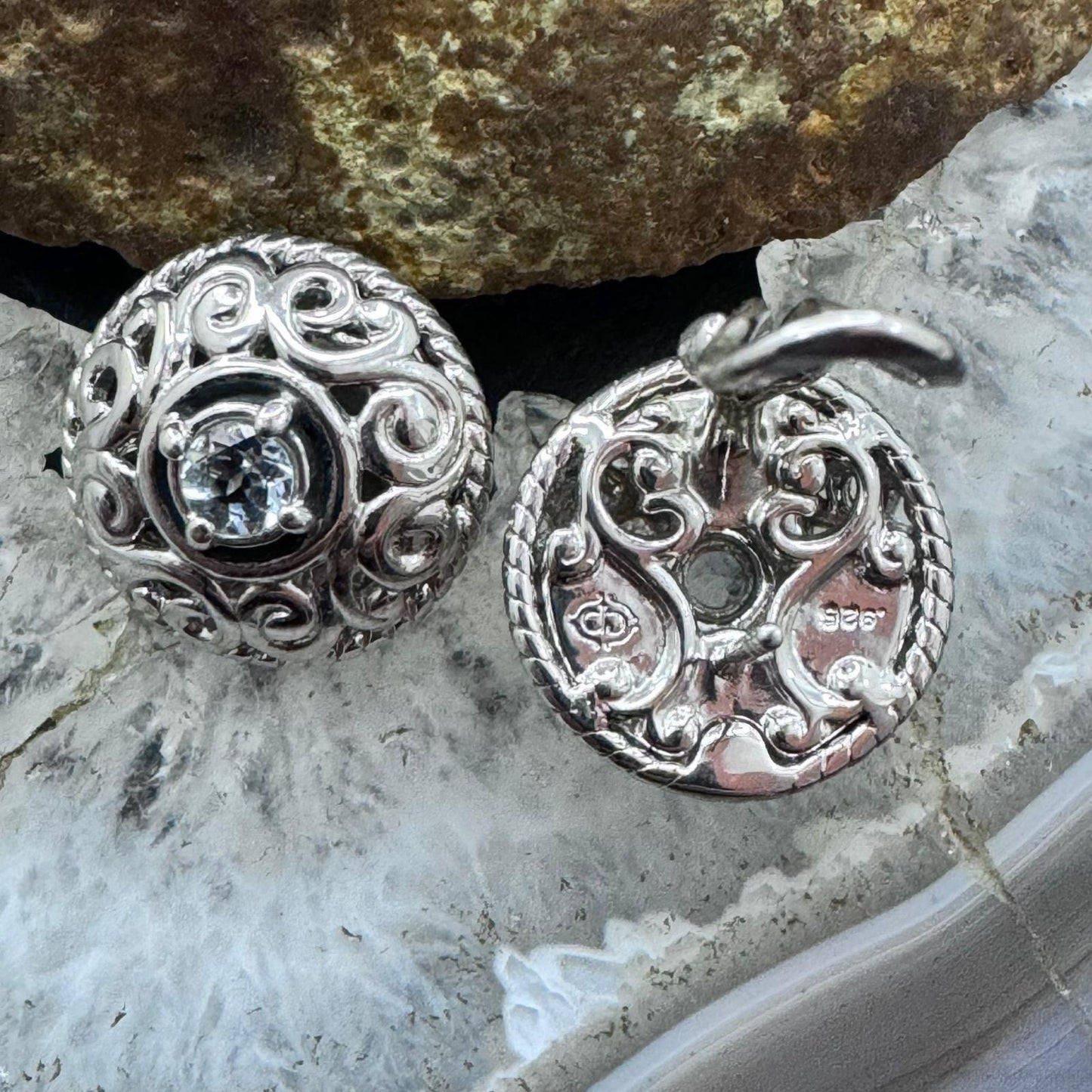 Carolyn Pollack Sterling Silver Faceted Round Aquamarine Omega Back Stud Earrings For Women