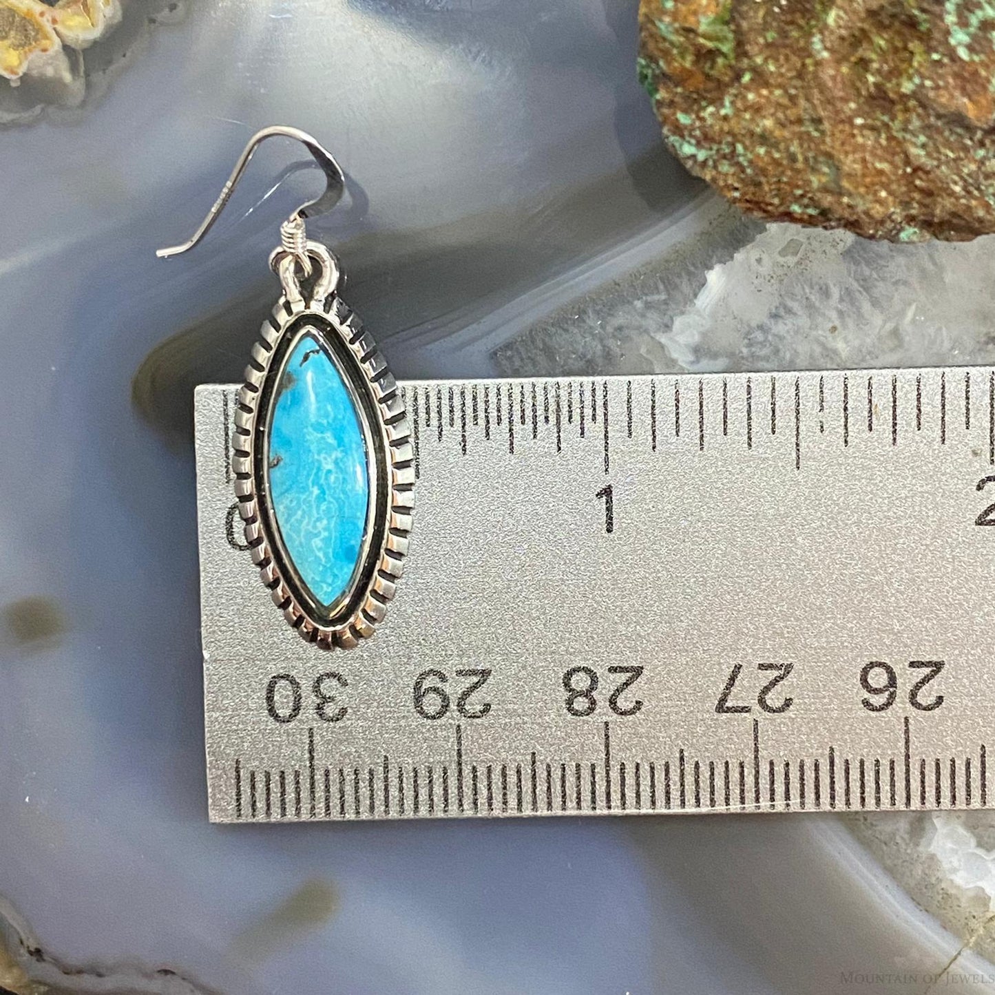 Native American Sterling Silver Marquise Blue Ridge Turquoise Dangle Earrings For Women #2
