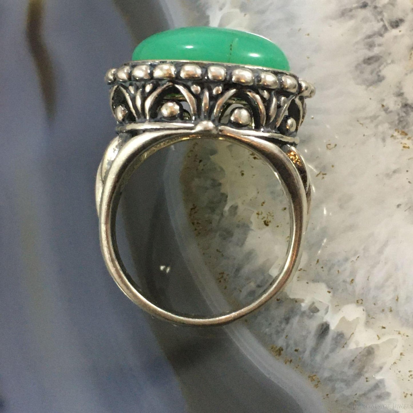 Carolyn Pollack Southwestern Style Sterling Silver Oblong Oval Variscite Decorated Ring For Women
