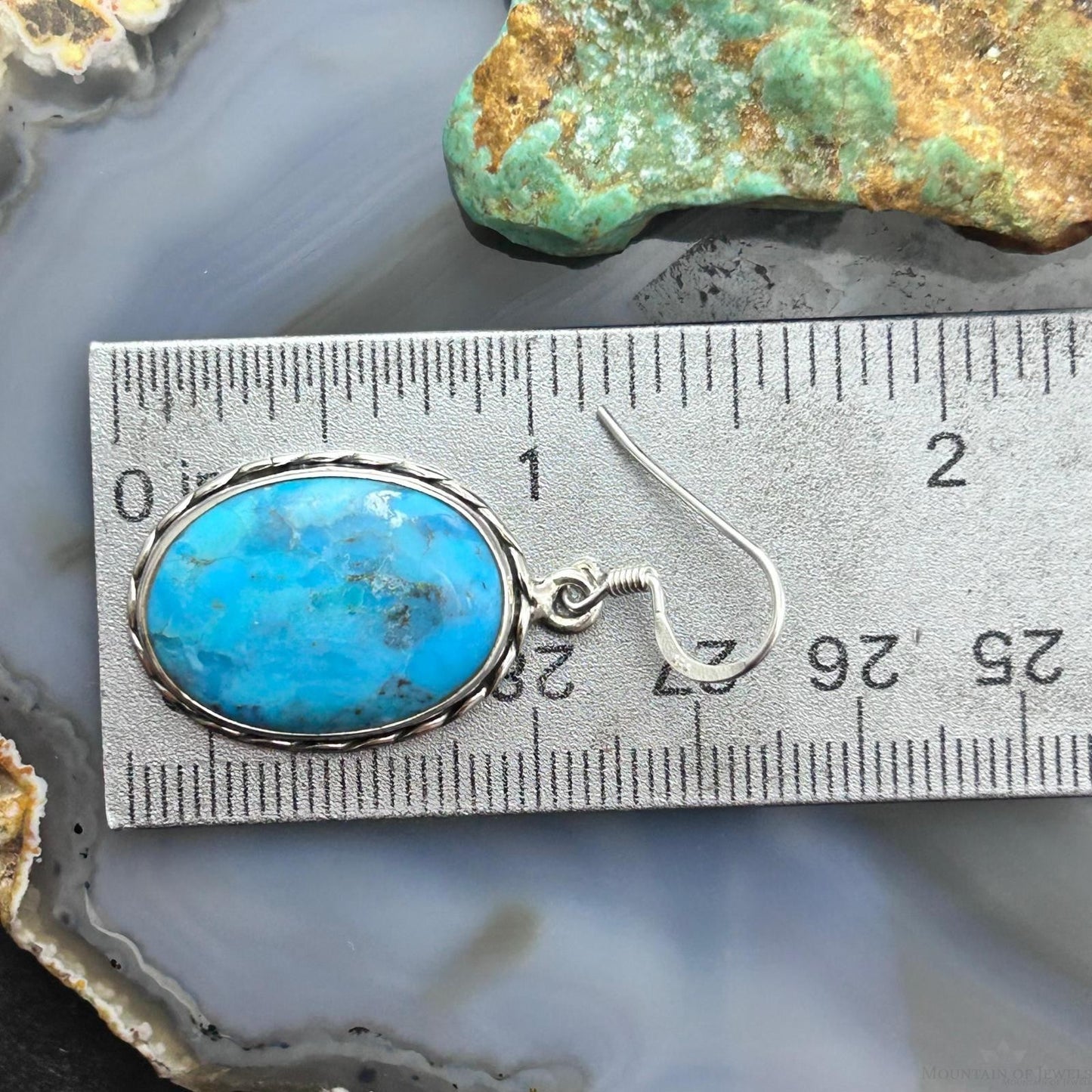 Sterling Southwestern Style Oval Mojave Turquoise Dangle Earrings For Women #1