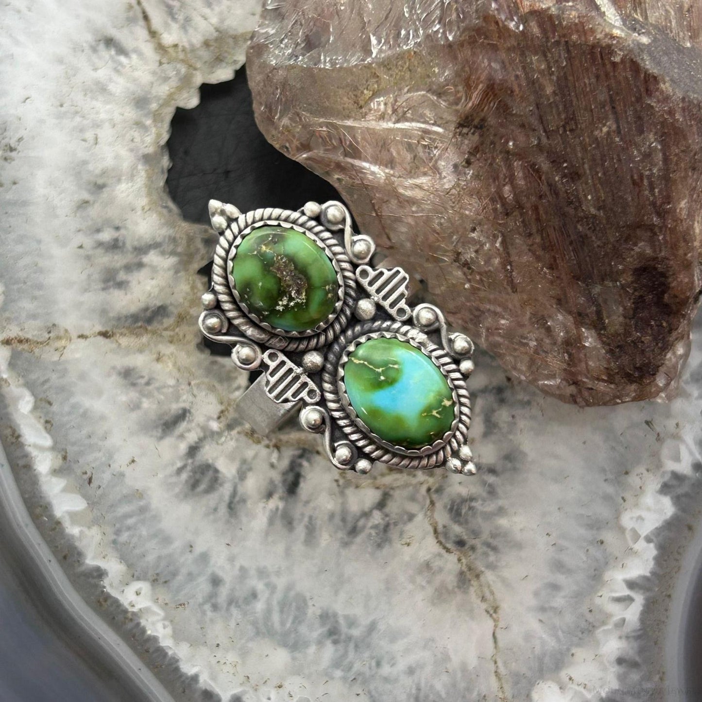 Sterling Silver Southwestern Style 2 Sonora Gold Turquoise Adjustable Ring For Women #3
