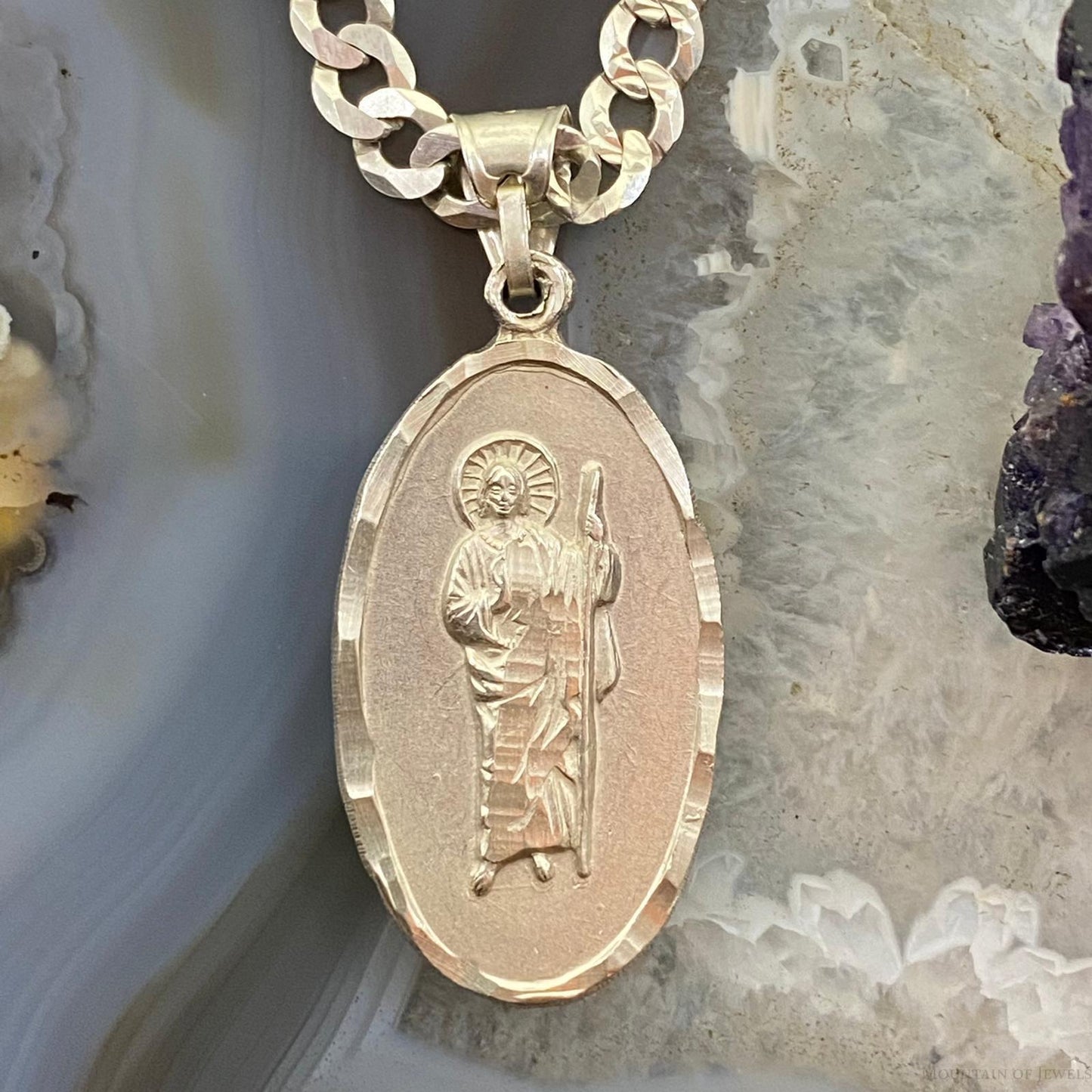 Sterling Silver Double Sided Sacred Saint Pendant with Necklace 18"