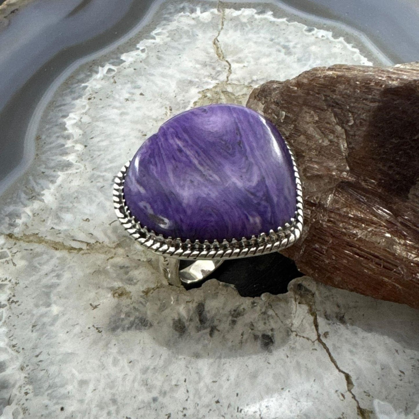 Sterling Silver Southwestern Style Charoite Heart Ring For Women