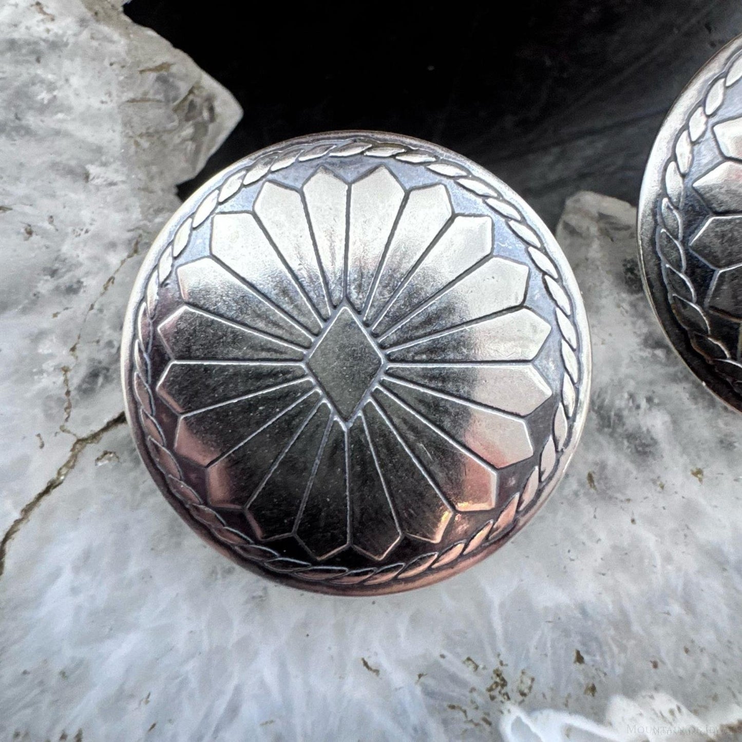 Native American Sterling Round Stamped Floral Concho Stud Earrings For Women