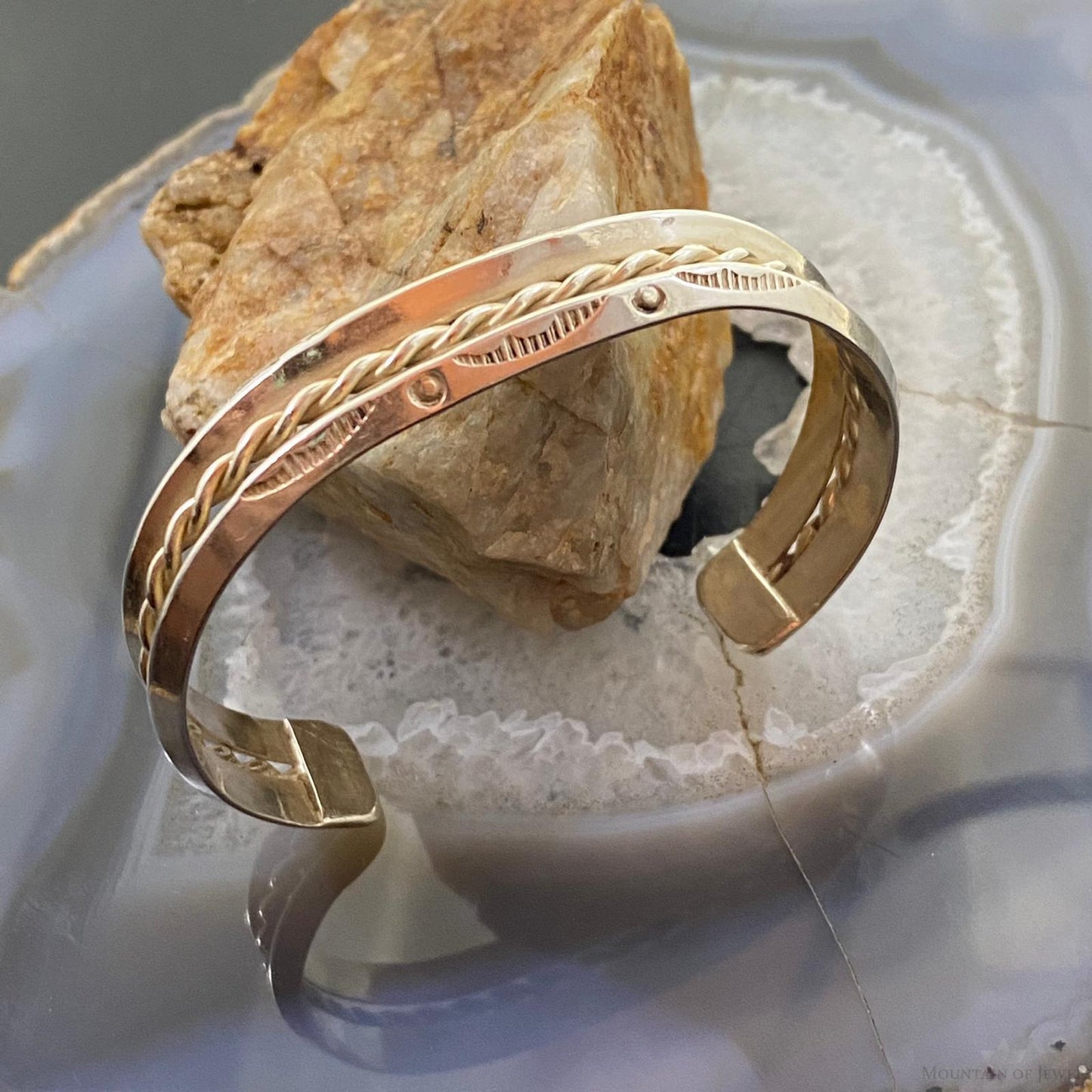 Vintage Native American Silver Stamped With Coil Bracelet For Women