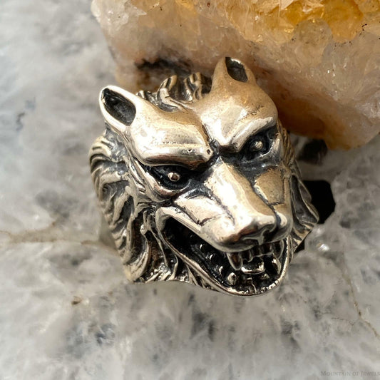 Sterling Silver Wolf Face Ring Size 8.25 Men/Women 16 gr For Biker/ Rock N Roll