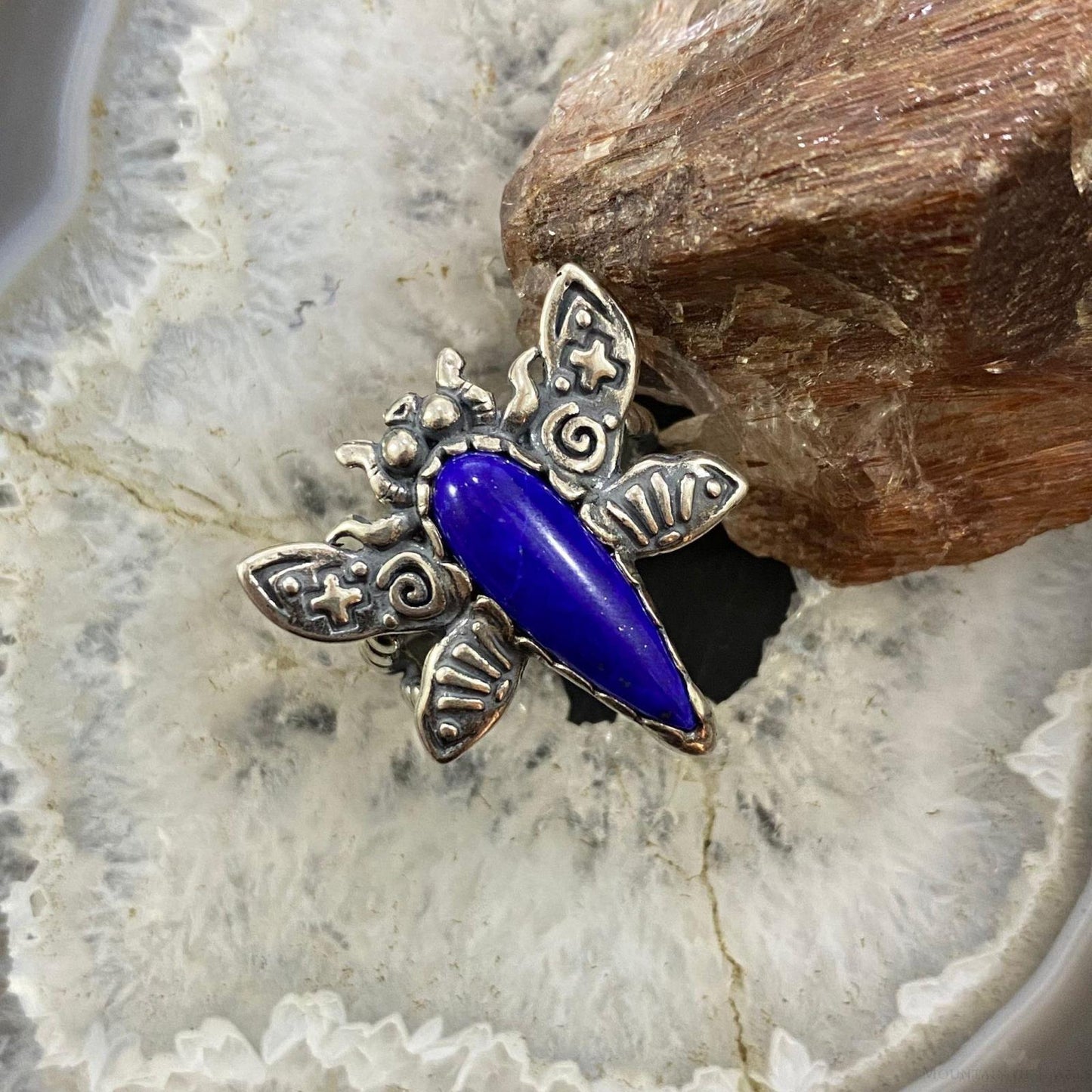 Carolyn Pollack Southwestern Style Sterling Silver Lapis Dragonfly Ring Size 9.25 & 10.25 For Women