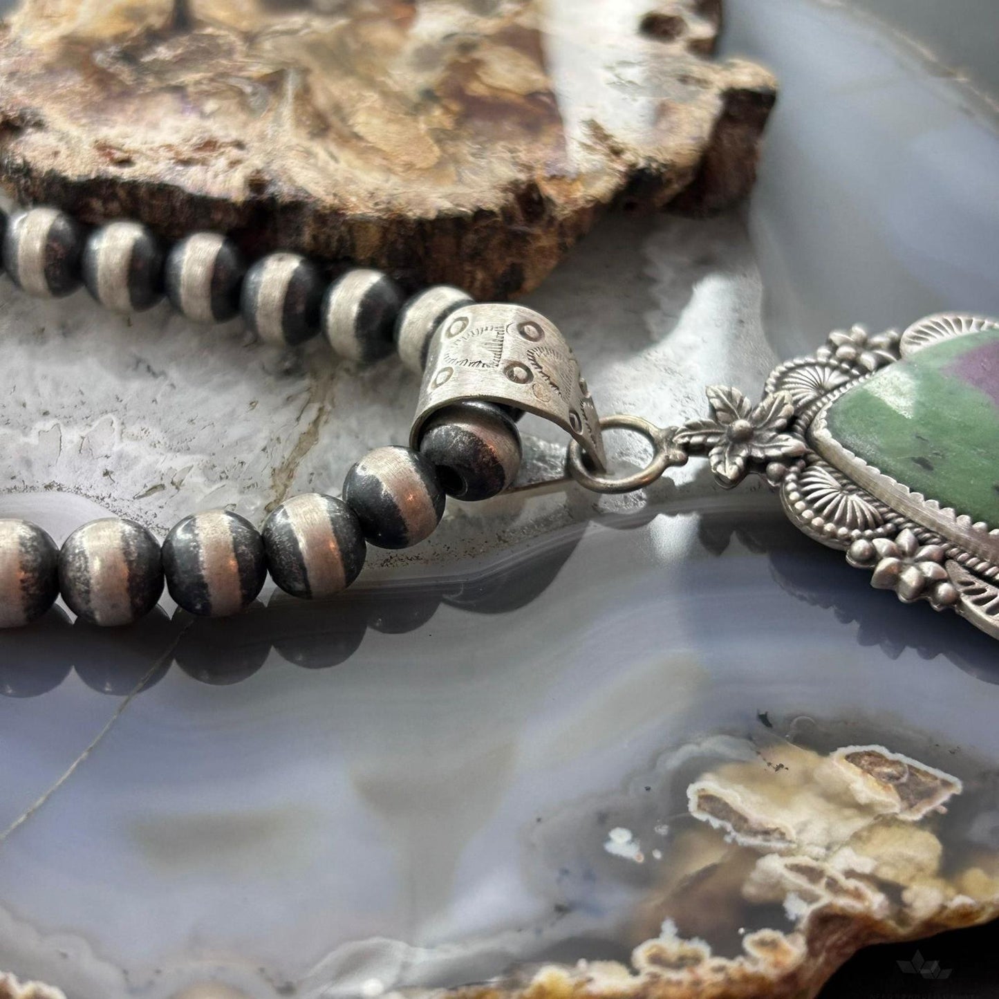 Sterling Silver Southwestern Style Teardrop Ruby Zoisite Pendant For Women