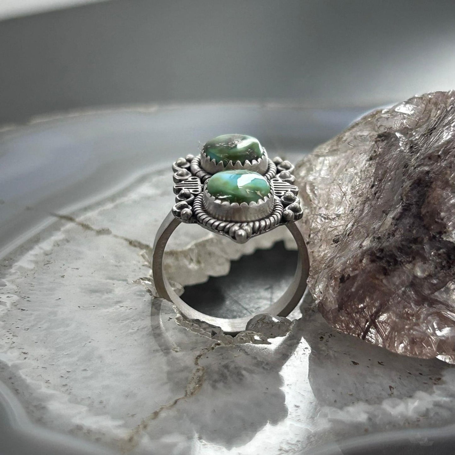 Sterling Silver Southwestern Style 2 Sonora Gold Turquoise Adjustable Ring For Women #3