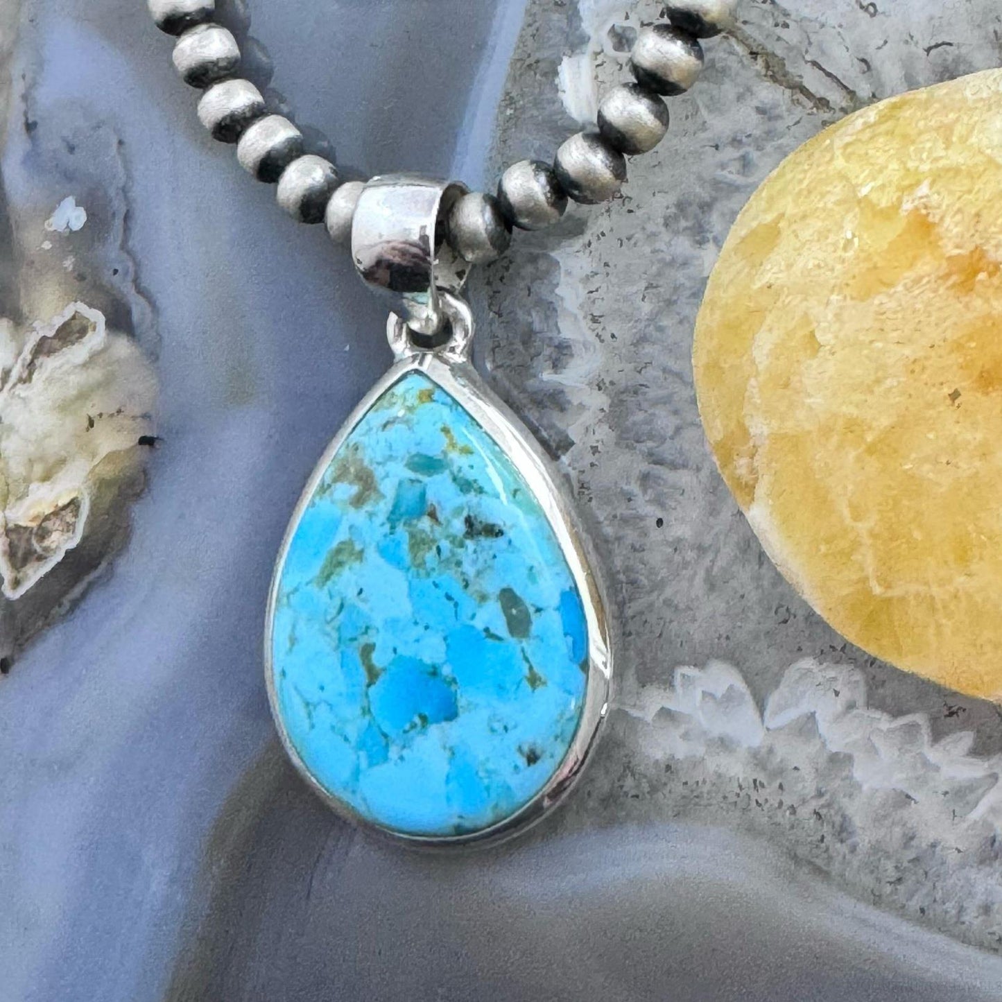 Sterling Silver Southwestern Style Teardrop Apatite Decorated Pendant For Women