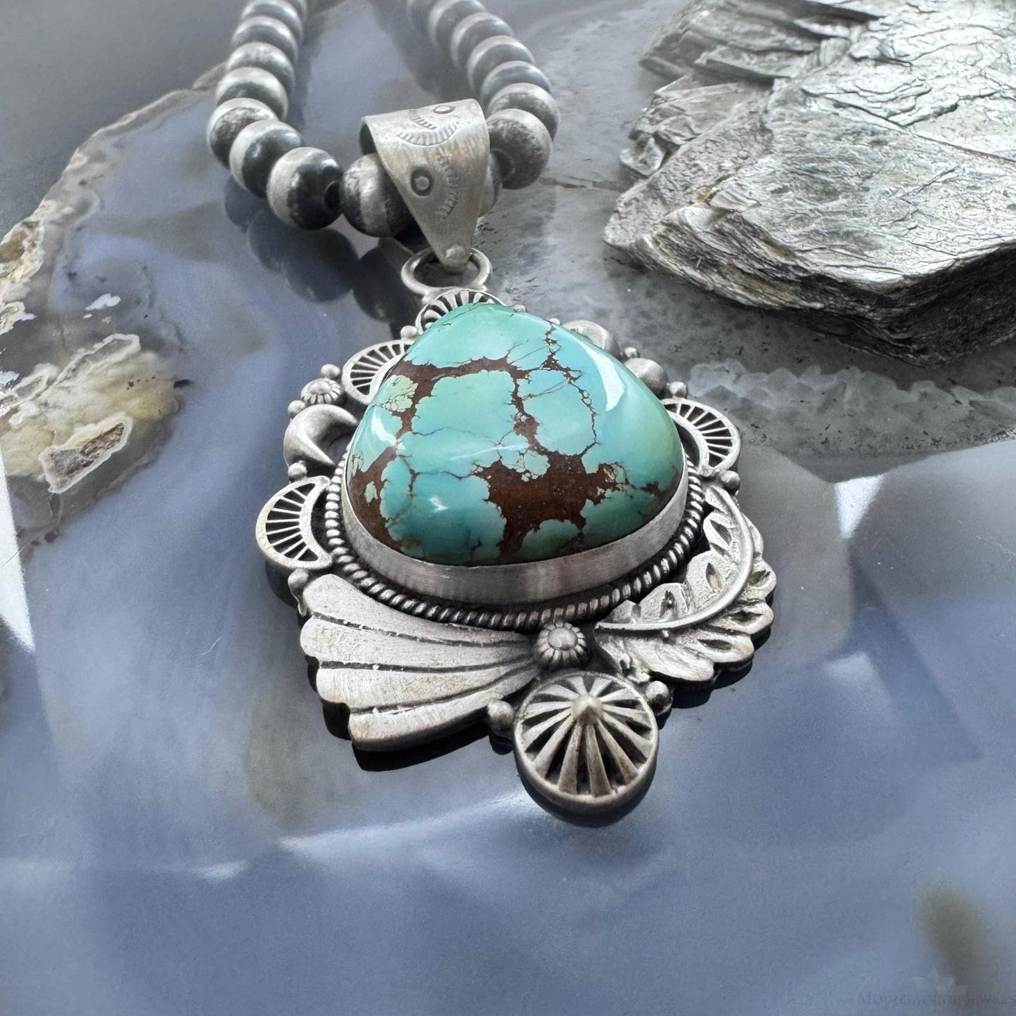 Sterling Silver Southwestern Style Large Chubby Teardrop Sierra Bella Turquoise Pendant For Women