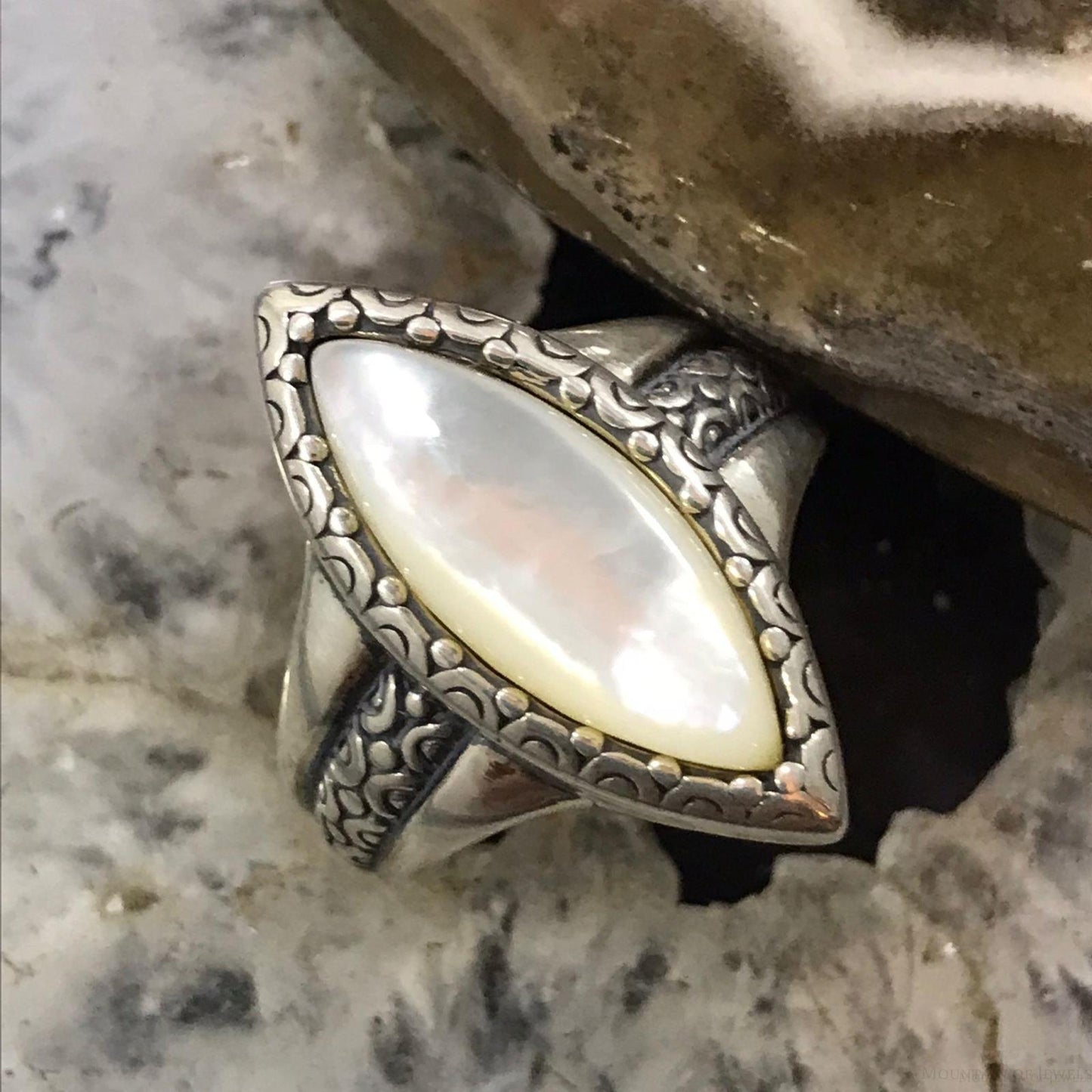 Carolyn Pollack Sterling Silver Marquise Moonstone Decorated Ring Size 8.25 For Women