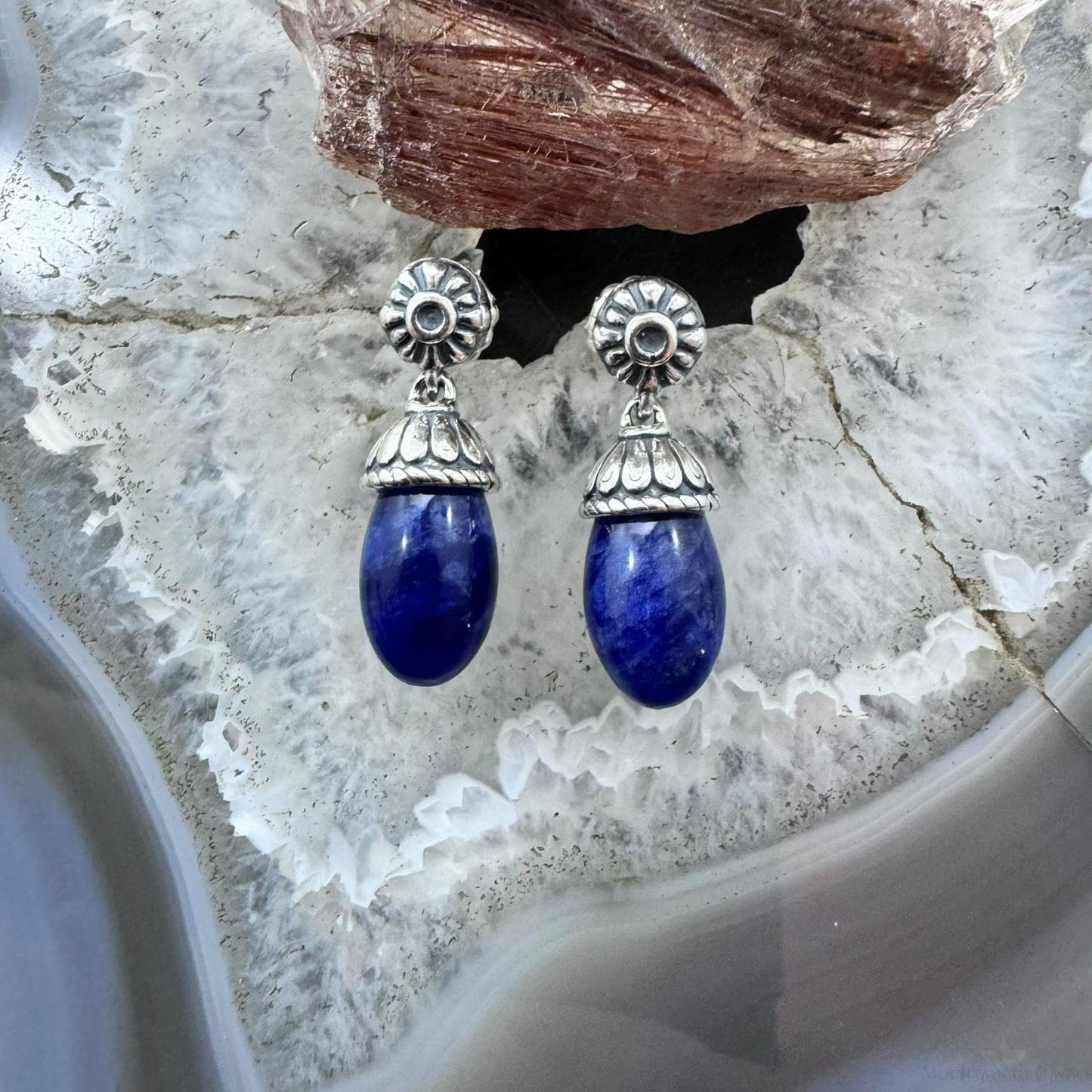 Carolyn Pollack Sterling Silver Oval Sodalite Post Dangle Earrings For Women